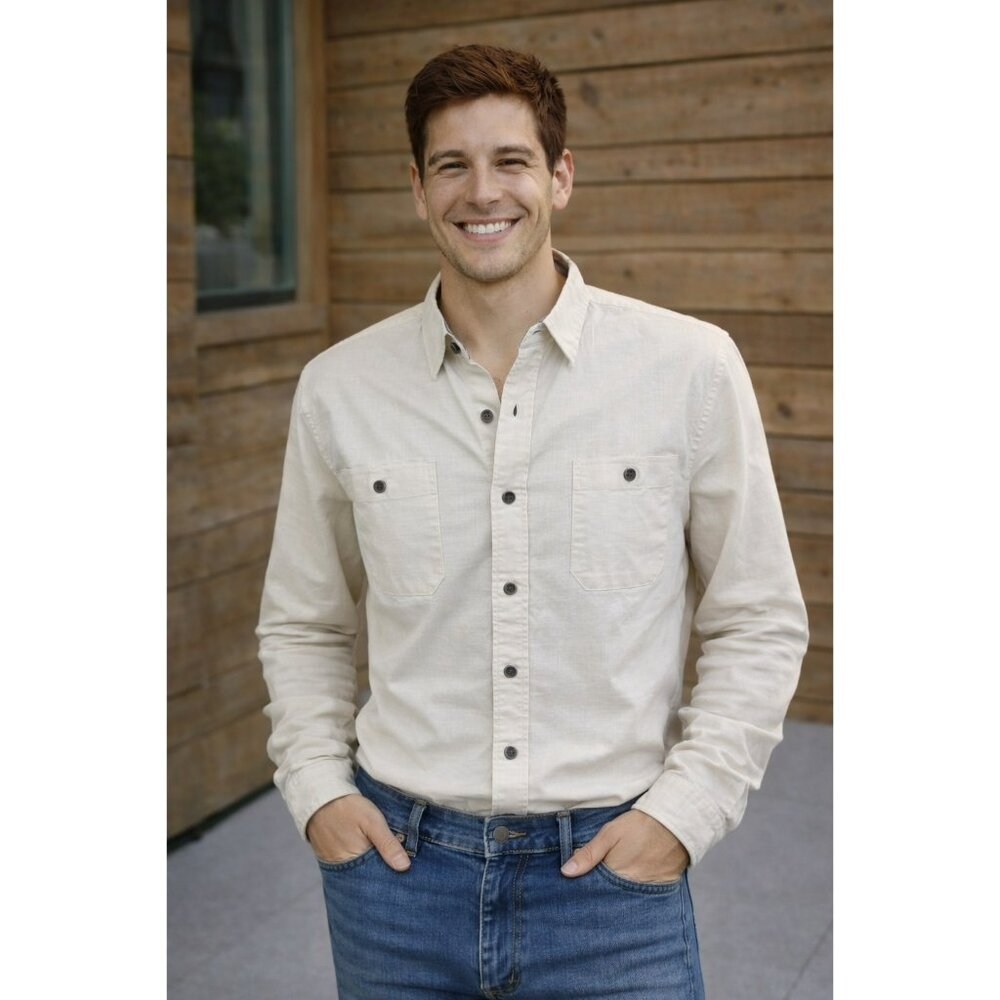 NWY Tailor Vintage Luxe Performance Shirt Mens Large Beige Airotec Water-Repelle